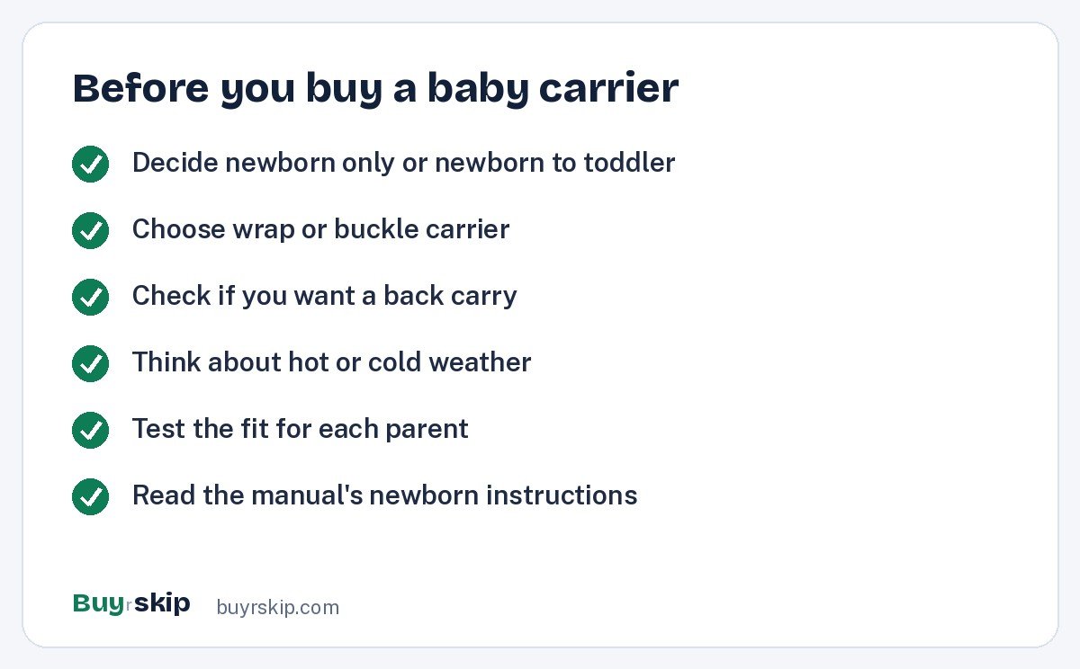 Before you buy a baby carrier (checklist)