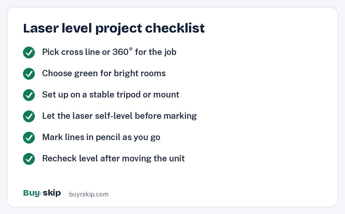 Laser level project checklist (checklist)