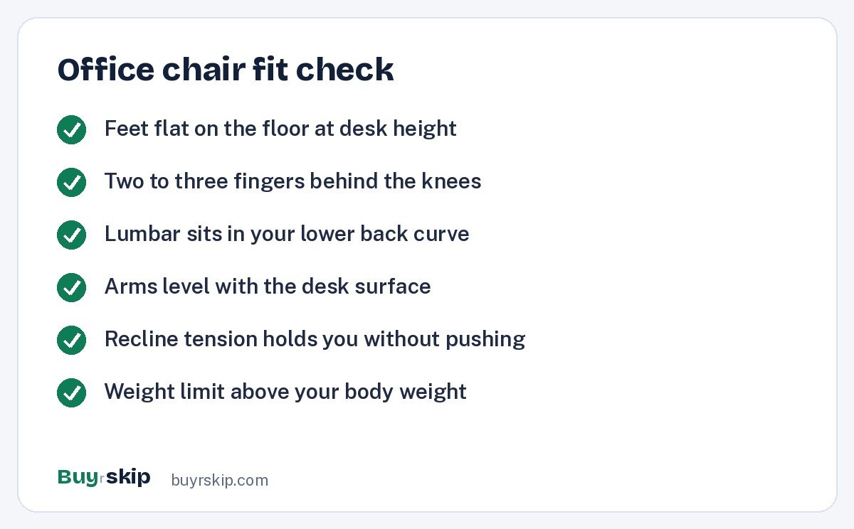 Office chair fit check (checklist)