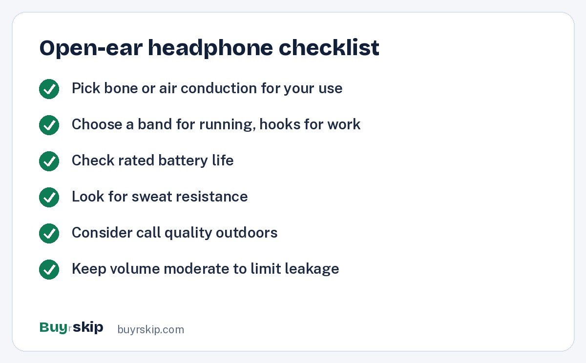 Open-ear headphone checklist (checklist)