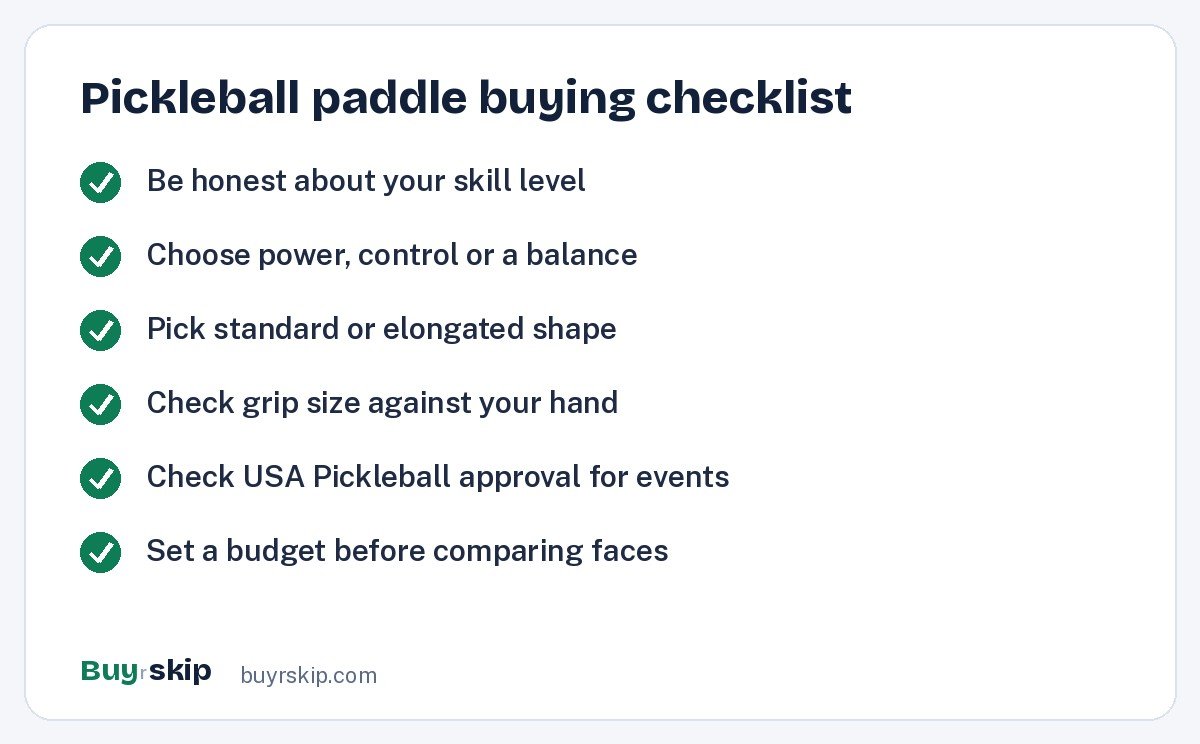 Pickleball paddle buying checklist (checklist)