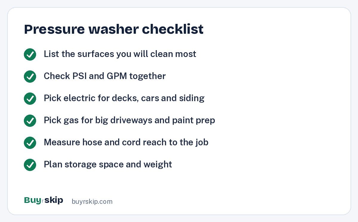 Pressure washer checklist (checklist)